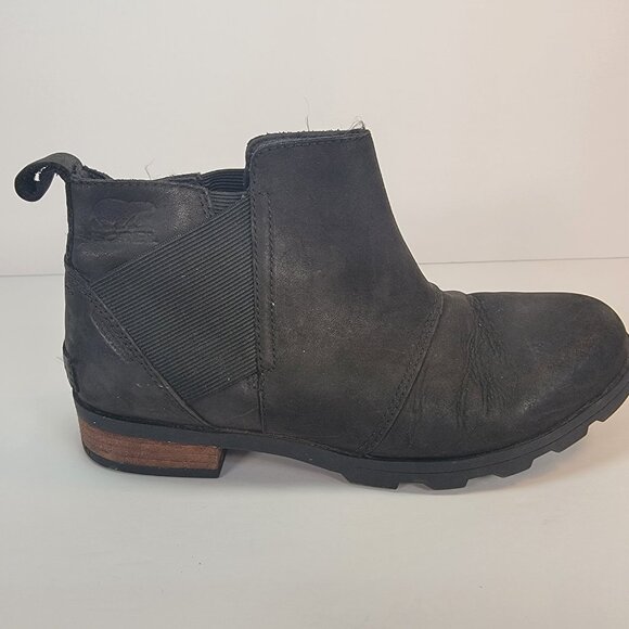 Sorel EMELIE CHELSEA Ankle Boot Black Leather Waterproof Rain Snow Boot Sz 7 - Picture 4 of 10